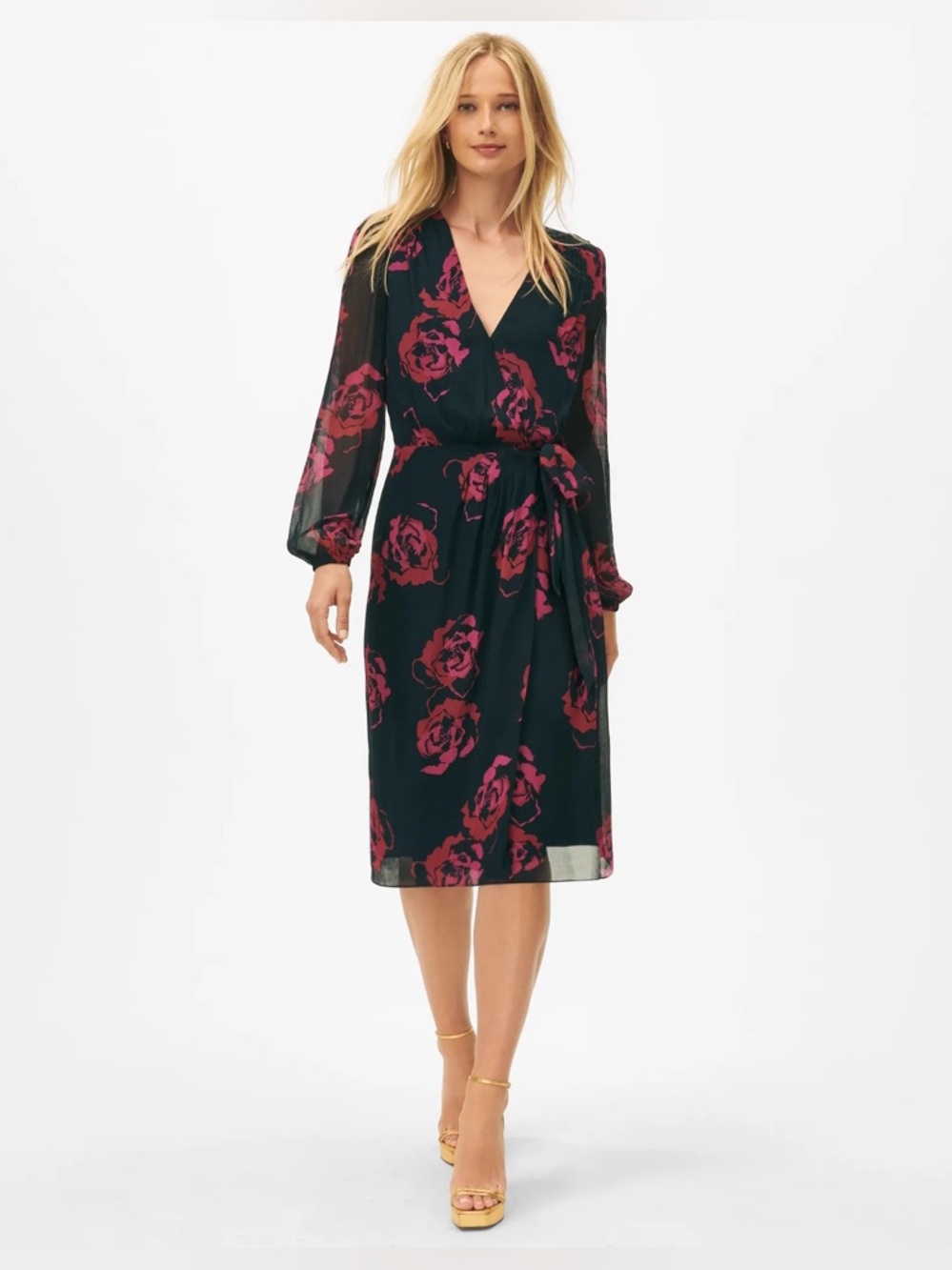 Brooks Brothers Rose Chiffon Wrap Dress Navy Pink NWT Size 6